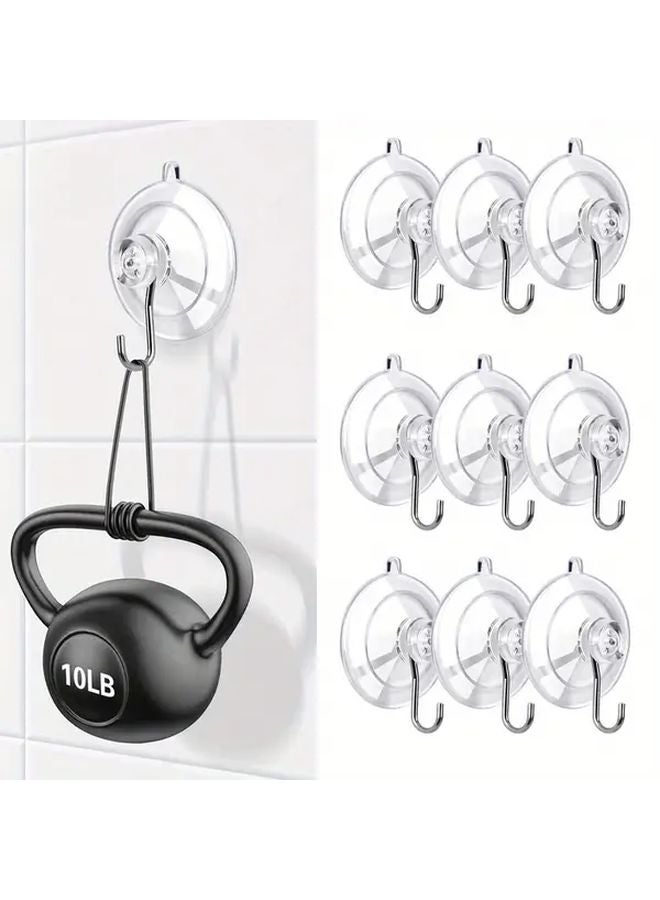 Transparent Suction Cup Hooks 9pcs 10 lbs Capacity Reusable Stainless Steel - Image 1