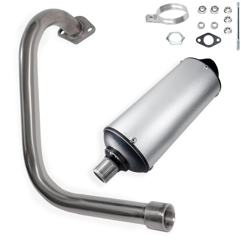 JMCHstore Performance Long Exhuast Pipe Muffler for Coleman BT200X CT200U EX KT196 196 Mini Bike Go Kart Predator 212 224 Honda GX160 Clone Engine Baja Warrior MB200 Parts Silver