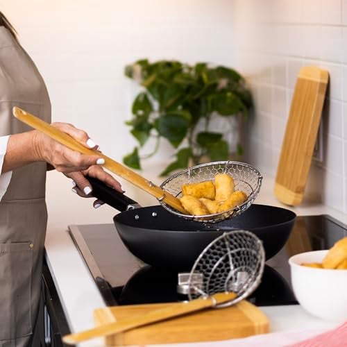 Joyce Chen Kitchen Spider Strainer Stainless Steel 7-Inch Wire Basket with Heat-Resistant Bamboo Handle - Image 2