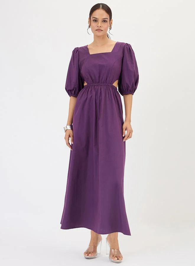 Deep Purple Poplin Cut Out Maxi Dress