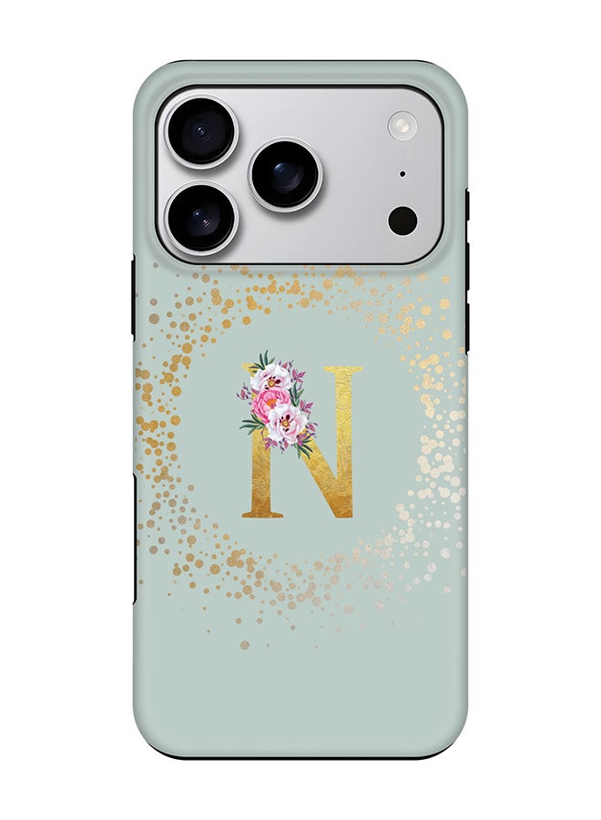 Stylizedd Tough Pro Magnetic Case for iPhone 17 Pro, Dual Layer hybrid PC + TPU Mobile Cover Matte - Custom Monogram Floral - N  (Light Grey )