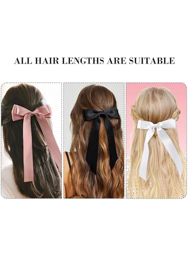 بيوينتي 3pcs الحرير زلة القوس صقيل الشعر كليب ، حزام الشعر ذيل الحصان المثبت والتجهيزات ، مقاطع معدنية ، مزدوجة الشريط زخرفة الشعر ، ومناسبة للنساء والفتيات والأطفال والمراهقين والأطفال ( 3 ألوان ) - Image 2