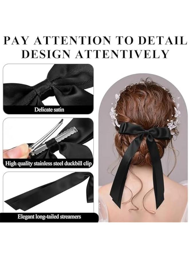 بيوينتي 3pcs الحرير زلة القوس صقيل الشعر كليب ، حزام الشعر ذيل الحصان المثبت والتجهيزات ، مقاطع معدنية ، مزدوجة الشريط زخرفة الشعر ، ومناسبة للنساء والفتيات والأطفال والمراهقين والأطفال ( 3 ألوان ) - Image 5