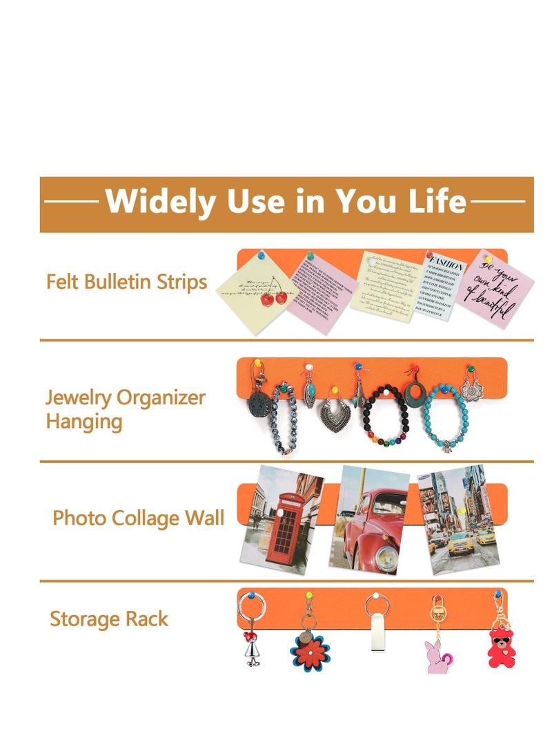 SYOSI Felt Pin Board Bar Strips Bulletin Board for Bedrooms Offices Home Wall Decoration, Notice Board Self Adhesive Cork Board with 50 Push Pins for Paste Notes, Photos, Schedules (Orange) - Image 2