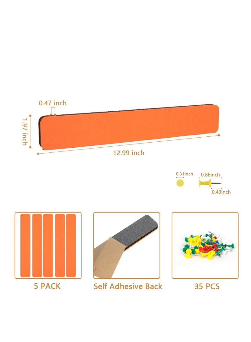SYOSI Felt Pin Board Bar Strips Bulletin Board for Bedrooms Offices Home Wall Decoration, Notice Board Self Adhesive Cork Board with 50 Push Pins for Paste Notes, Photos, Schedules (Orange) - Image 4