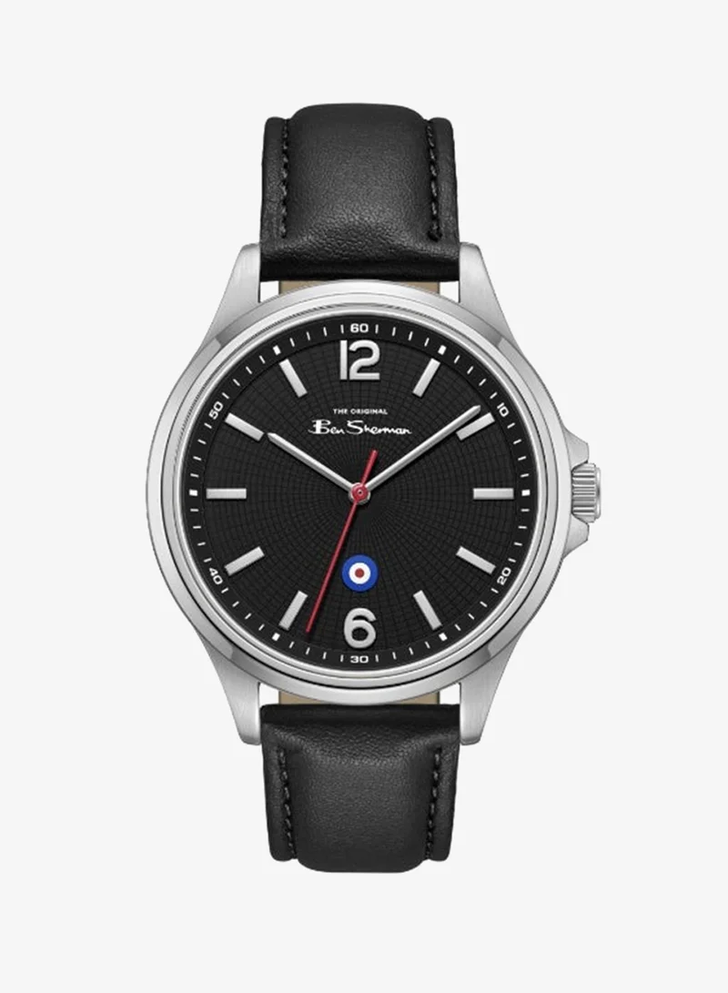 بين شيرمان Westminster Black Dial Black Genuine Leather Strap Analog Watch for Men, 43mm