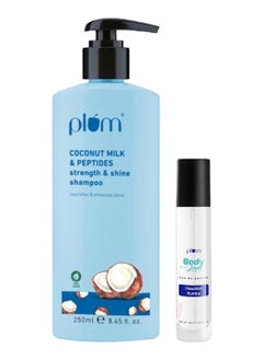 Plum Coconut Milk & Peptides strength & shine shampoo & Plum BodyLovin' Hawaiian Rumba Eau De Parfum Combo  - Image 1