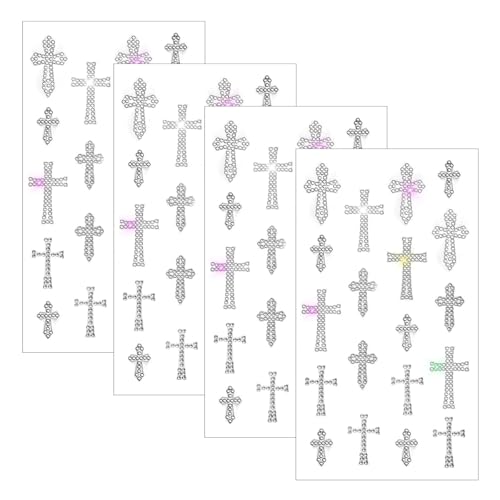 UHANBUT 4PCS Bling Rhinestone Cross Sticker Decals Self Adhesive Sparkle Diamond Car Body Decoration Stickers Crystal Auto Bumper Clings Accessories for Cars Window Scrapbook Cross - Image 1