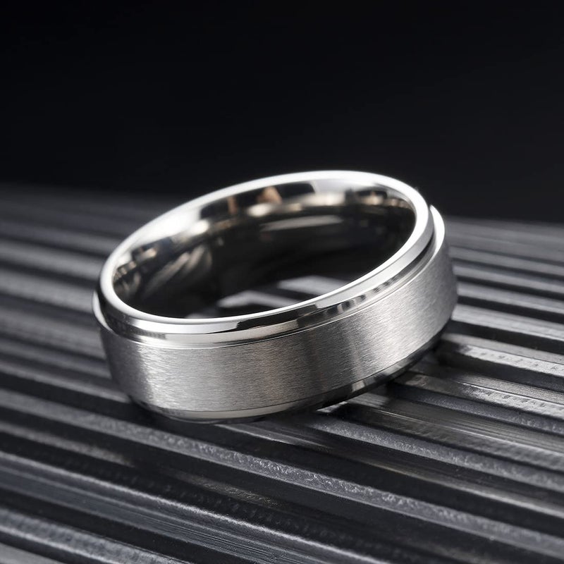 King Will BASIC 8mm Mens Titanium Wedding Ring Brushed Finished Wedding Band Comfort Fit Stepped Edge14 - Image 2