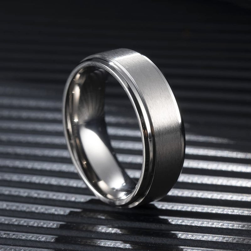 King Will BASIC 8mm Mens Titanium Wedding Ring Brushed Finished Wedding Band Comfort Fit Stepped Edge14 - Image 3