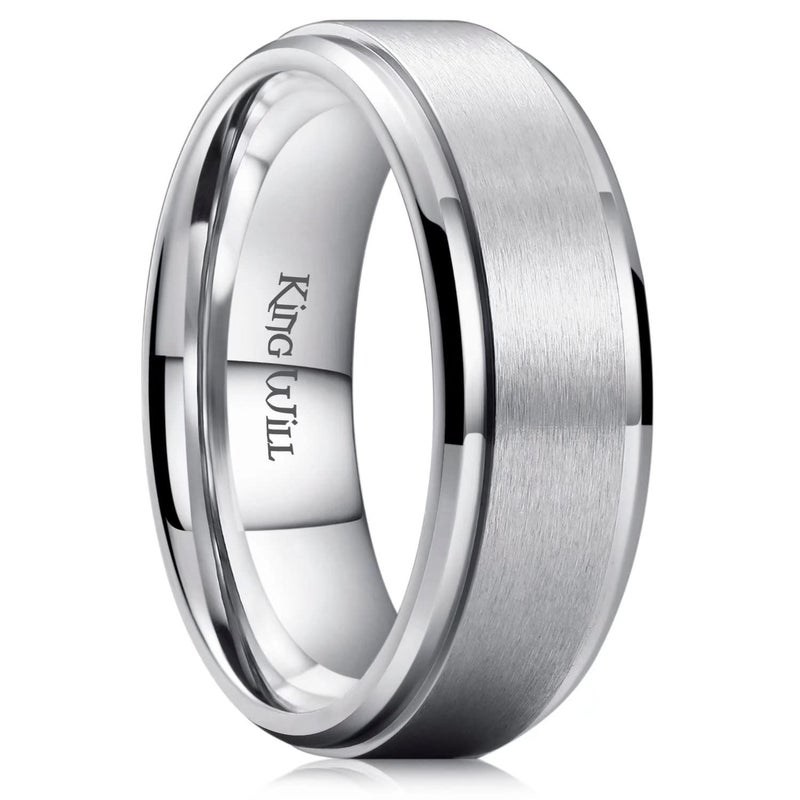 King Will BASIC 8mm Mens Titanium Wedding Ring Brushed Finished Wedding Band Comfort Fit Stepped Edge14 - Image 1