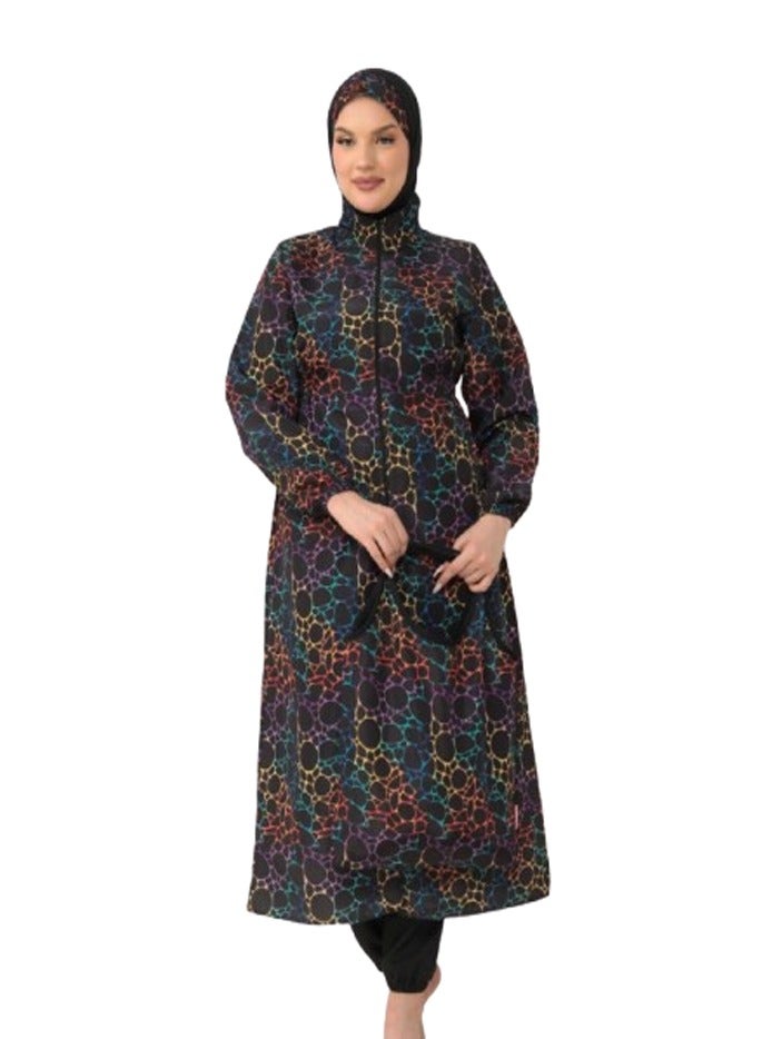 مايوه وتر بروف بوركيني طويل -٤قطع - متعدد الألوان  - Image 1