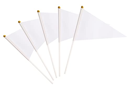 tibijoy 25 Pack White Pennant Flags Small Mini Hand Held Solid Color Pennant Flags On SticksParty Events CelebrationSchoolGrand OpeningKids BirthdaySports ClubsFlower Pot White - Image 1