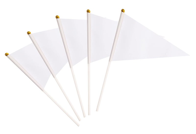 tibijoy 25 Pack White Pennant Flags Small Mini Hand Held Solid Color Pennant Flags On SticksParty Events CelebrationSchoolGrand OpeningKids BirthdaySports ClubsFlower Pot White - Image 2