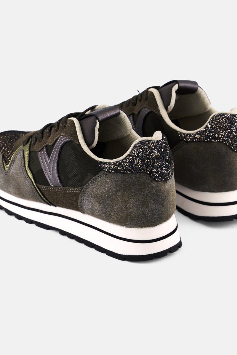 Victoria Women Metallic Lace Up Casual Shoes, Olive - Image 2