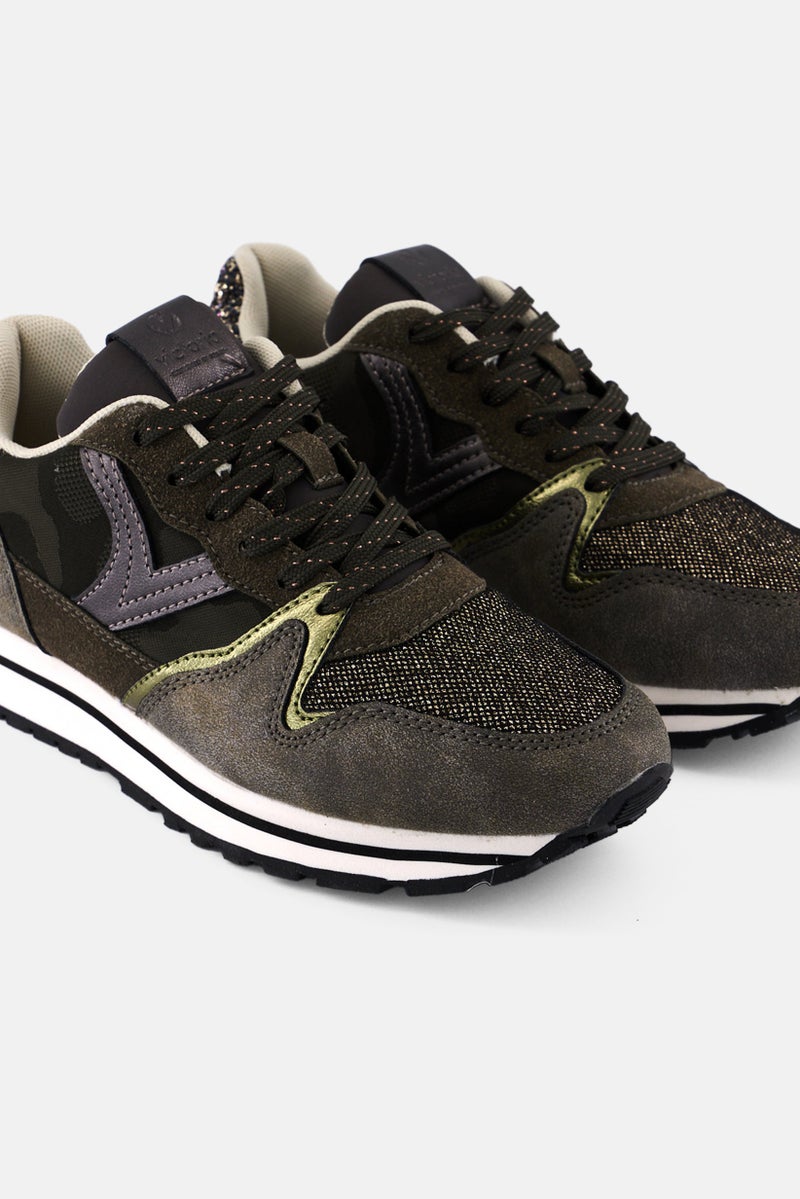 Victoria Women Metallic Lace Up Casual Shoes, Olive - Image 3