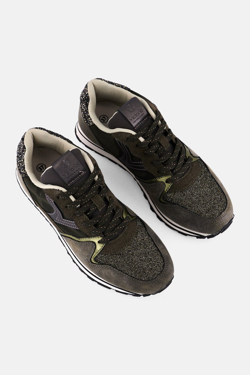 Victoria Women Metallic Lace Up Casual Shoes, Olive - Image 4