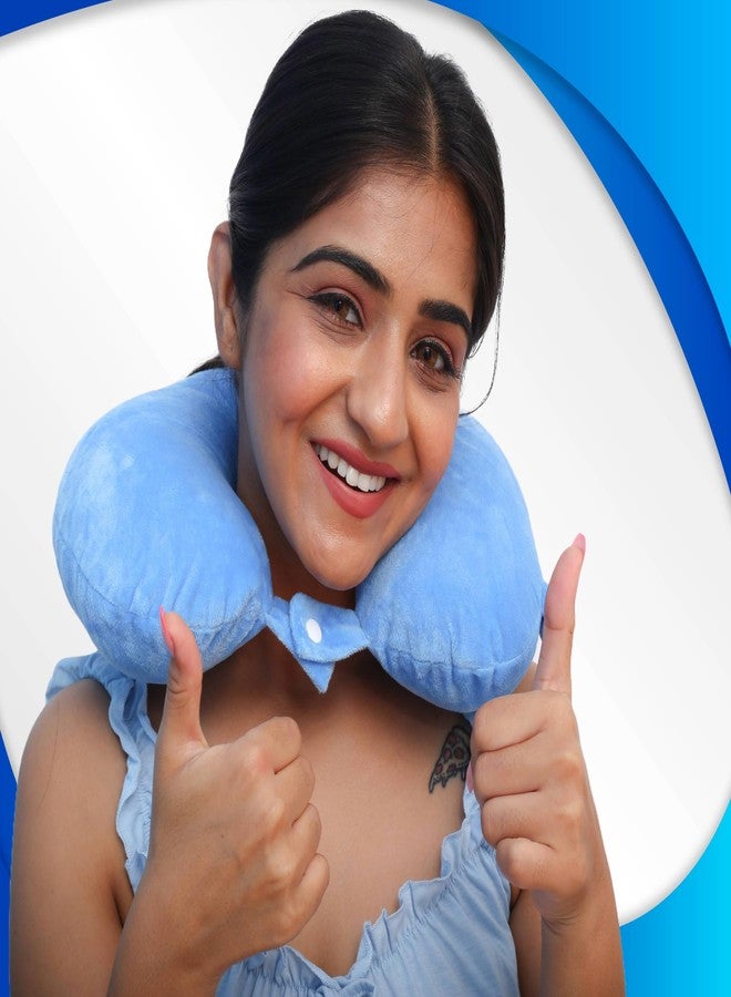 بابايا وسادة سفر بابايا من إسفنج الذاكرة لتخفيف آلام الرقبة، والنوم، والسفر للرجال والنساء، عبوة من قطعة واحدة - أزرق - Image 1