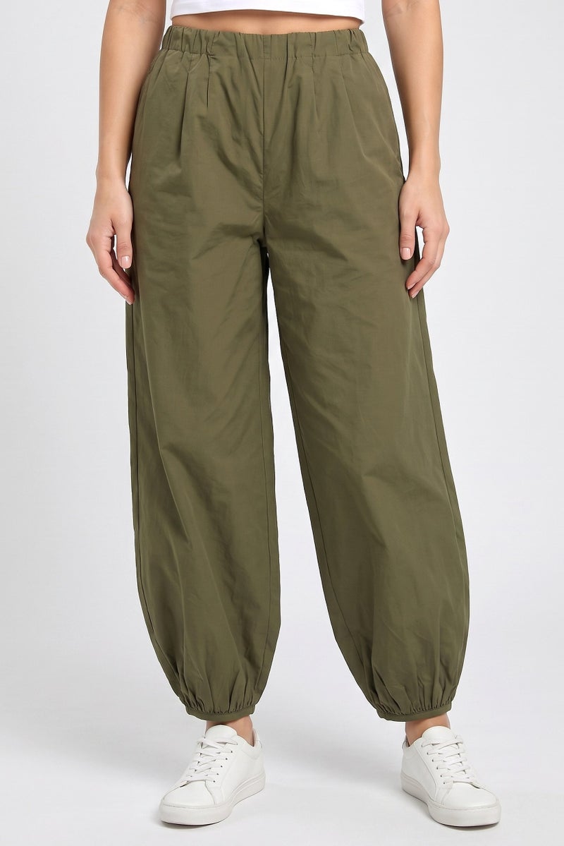 Threadbare Women Balloon Fit Solid Track Pants, Olive - Image 1
