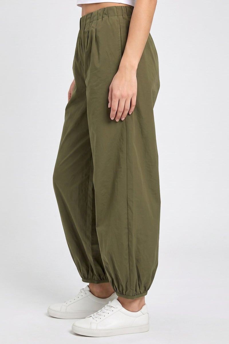 Threadbare Women Balloon Fit Solid Track Pants, Olive - Image 3