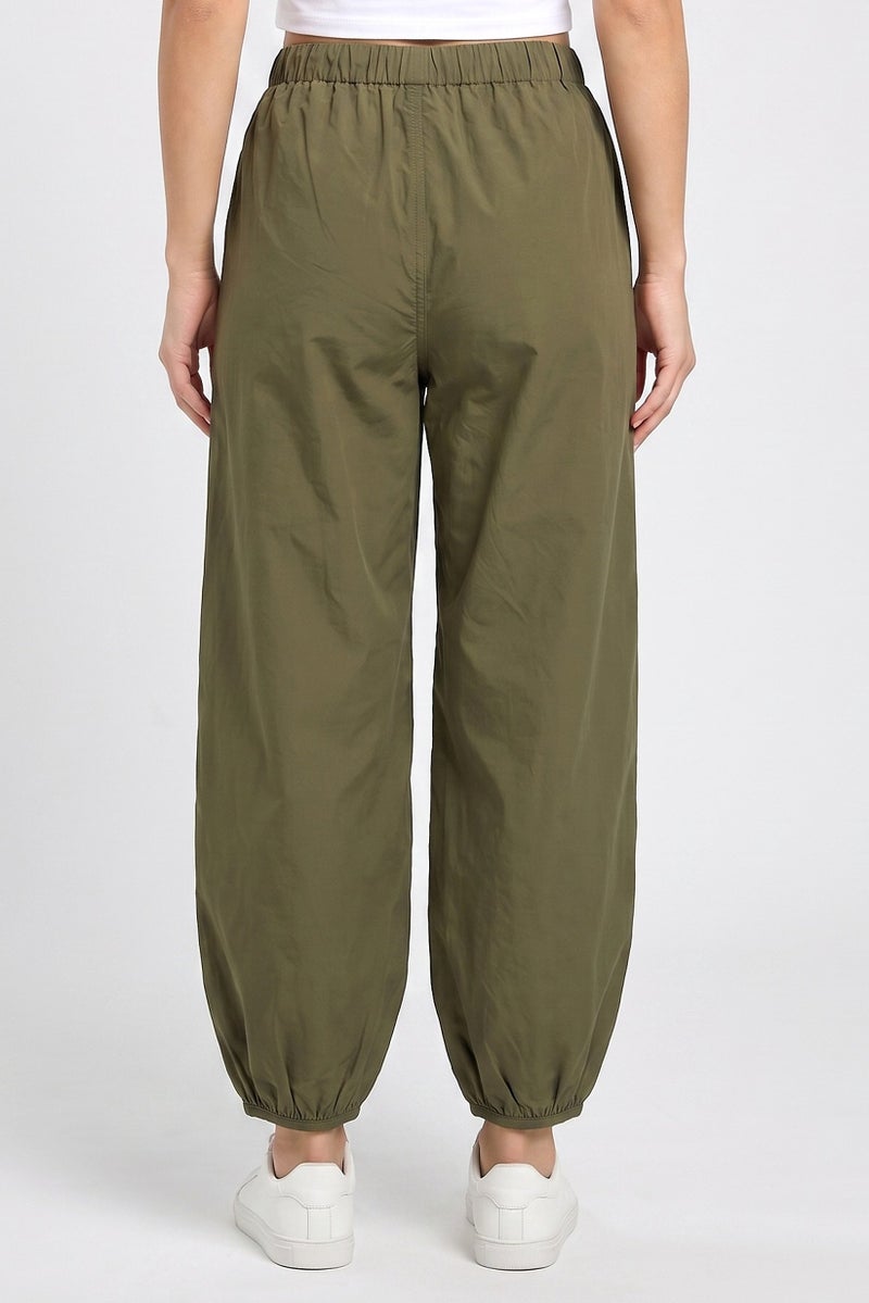 Threadbare Women Balloon Fit Solid Track Pants, Olive - Image 4