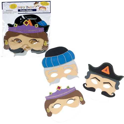 Rite Lite Purim Masks For Kids Gift Set of 3 Dress Up Jewish Holiday Party Favors Decorations Goodie Bag Rewards Educational Arts Crafts Accessories Esther Haman Mordechai for Hours of Fun - Image 1