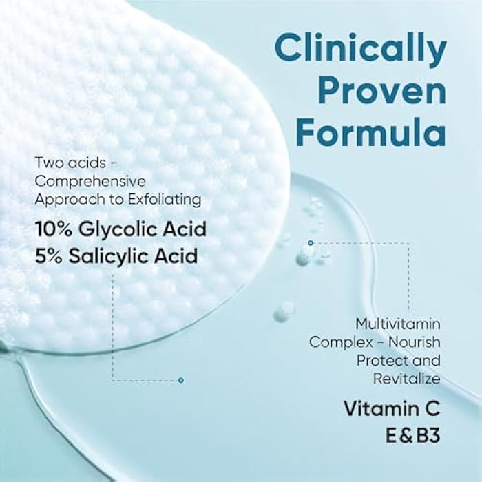 Elvira Glycolic Acid Exfoliating Facial Pads With 10% Glycolic Acid, 2% Salicylic Acid & Niacinamide - 60 Toner Pads, Daily Peel Treatment for Acne Prone Sensitive Skin - Image 3