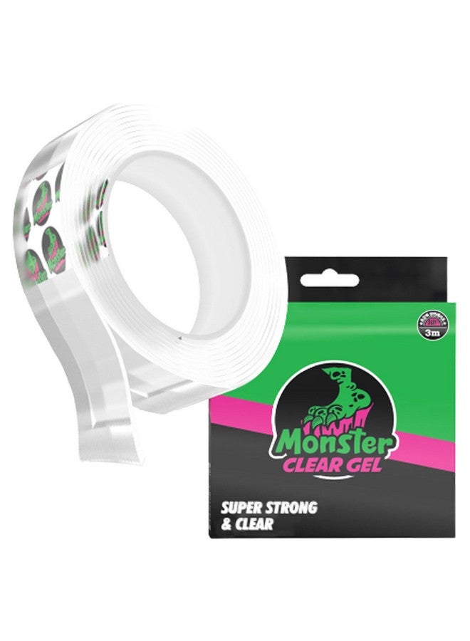 BAREN Monster Clear Gel Magic Tape | Household & Office Double Sided Tape, 1 Roll X 10Ft | Heavy Duty & Washable & Reusable | Holds Up To 30 Lbs | Instant & Long Lasting Stickiness | No Residue Easy Removal - Image 1