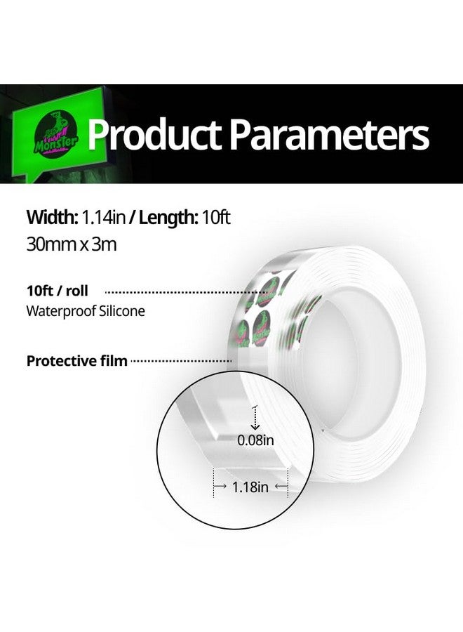 BAREN Monster Clear Gel Magic Tape | Household & Office Double Sided Tape, 1 Roll X 10Ft | Heavy Duty & Washable & Reusable | Holds Up To 30 Lbs | Instant & Long Lasting Stickiness | No Residue Easy Removal - Image 2