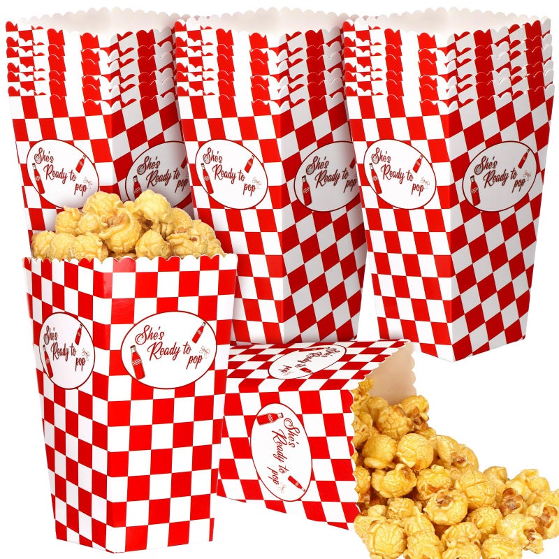 Sliner 24 Pcs Shes Ready to Pop Baby Shower Decorations Shes Ready to Pop Popcorn Candy Treat Boxes Holders Gifts Bulk Red Gingham Soda Popcorn Boxes - Image 2
