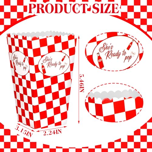 Sliner 24 Pcs Shes Ready to Pop Baby Shower Decorations Shes Ready to Pop Popcorn Candy Treat Boxes Holders Gifts Bulk Red Gingham Soda Popcorn Boxes - Image 3
