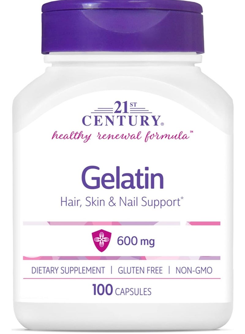 21st Century Gelatin support Hair Skin and Nails 600mg, 100 Capsules 100 servings - Image 1