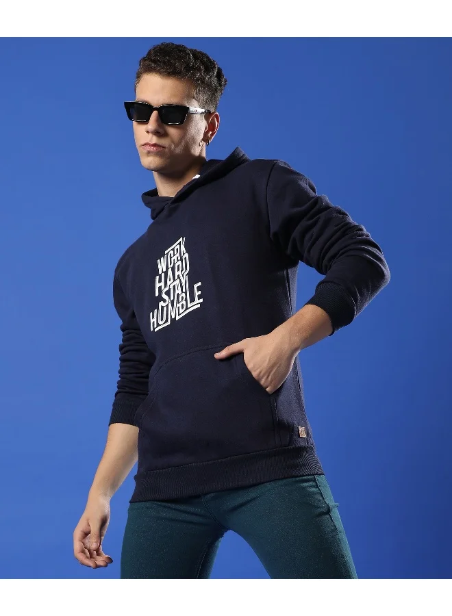 Campus Sutra Men's Navy Blue Work Hard Stay Humble Hoodie