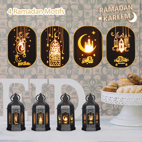 LLQ Ramadan Lanterns (5-12pcs) - Mini Lanterns Decorative Lights - Ramadan Gifts & Table Centerpiece, Eid Mubarak Decorations, Black - Image 5
