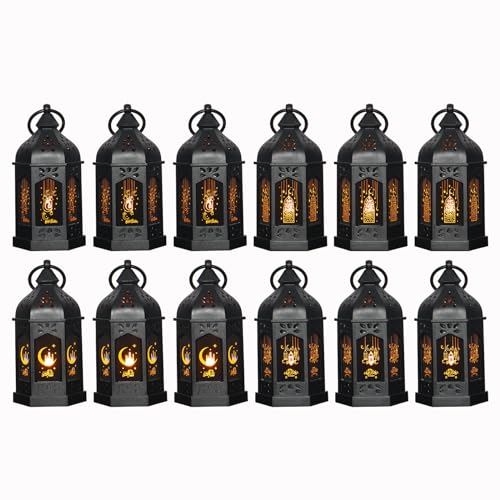 LLQ Ramadan Lanterns (5-12pcs) - Mini Lanterns Decorative Lights - Ramadan Gifts & Table Centerpiece, Eid Mubarak Decorations, Black - Image 1