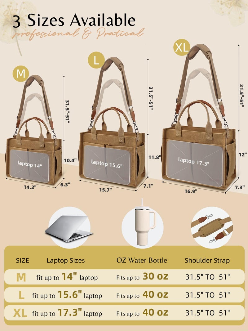 BESBESME Canvas Tote Bag for Women with Zipper, Compartments & Luggage Sleeve, Work and College Crossbody Bag, Adjustable Strap, Laptop Purse for Teacher, Nurse, Travel, Bible Study, Khaki L - Image 5
