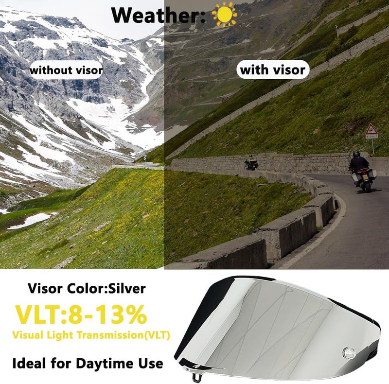 BSTOP Pista GPR Face Shield UV-Protected for AGV Pista GPRR, Pista GPR, Corsa-R Helmet (Silver - Day Use Only) - Image 2