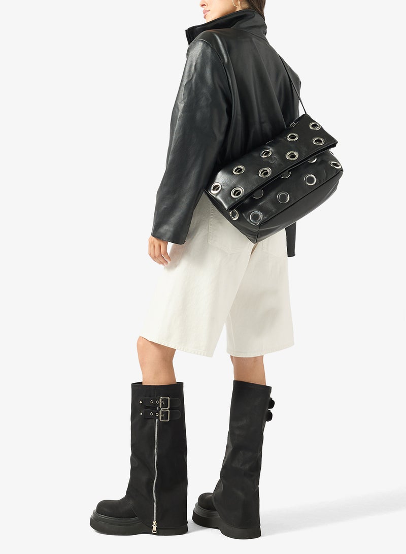 Ginger Platform Heel Slouched Biker Boots - Image 5