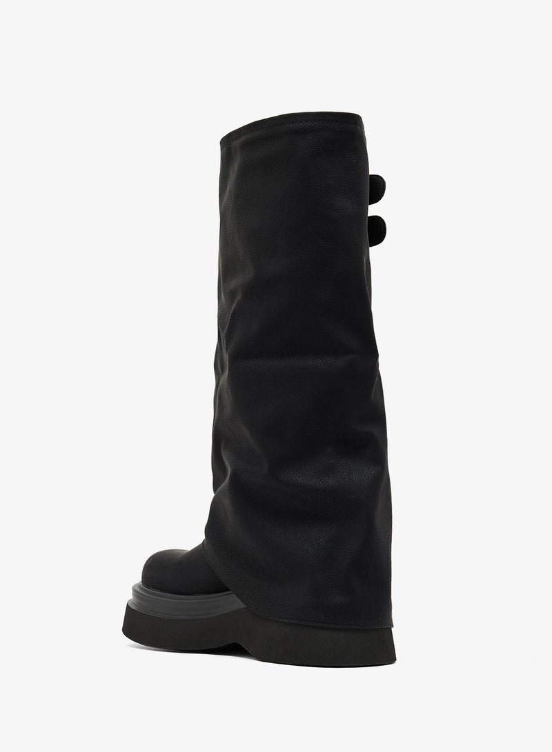 Ginger Platform Heel Slouched Biker Boots - Image 3