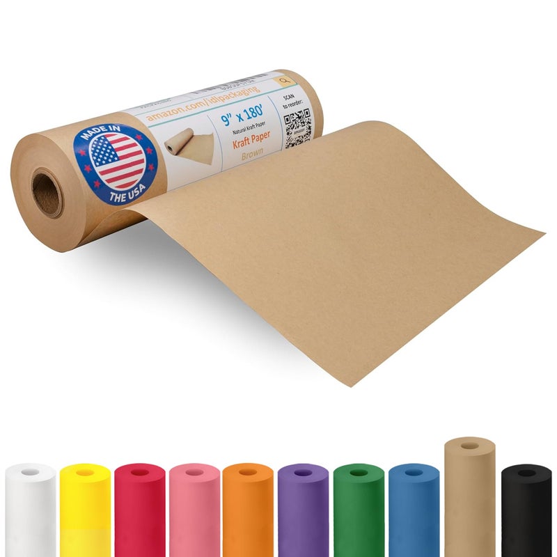 Brown Paper Roll 9 x 2160 180 feet  USAMade Kraft Paper 30lb Thickness  Ideal for Wrapping Packing Moving Shipping and Arts  Crafts  100 Recycled Natural Material by IDL Packaging