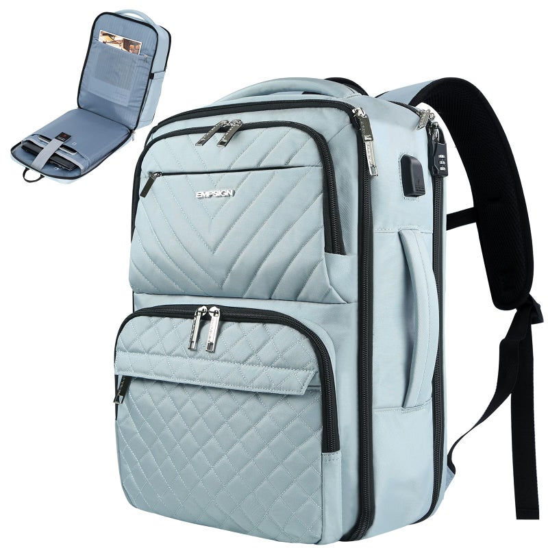 EMPSIGN Carry on Travel Backpack for Women & Men, 17 inch Large TSA Friendly Laptop Backpack with USB Port, Airline Approved Carry On Luggage, Travel Essentials, Weekender Overnight Bags, Light Blue - Image 1