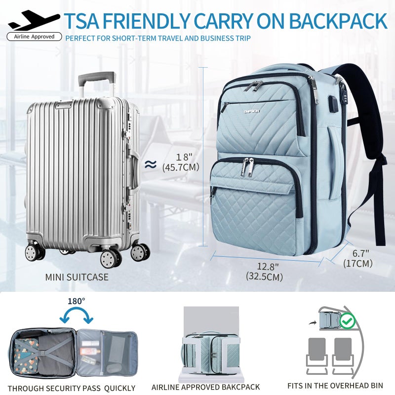 EMPSIGN Carry on Travel Backpack for Women & Men, 17 inch Large TSA Friendly Laptop Backpack with USB Port, Airline Approved Carry On Luggage, Travel Essentials, Weekender Overnight Bags, Light Blue - Image 2