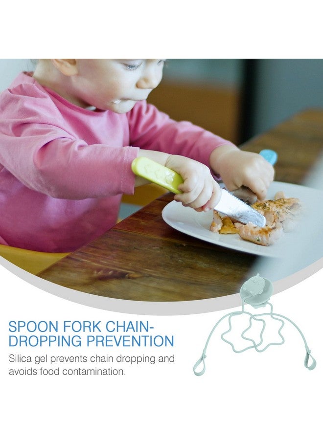 Vaguelly 1 Pair Spoon and Fork Anti-chain Serving Utensils Accessories for High Chairs for Babies Highchair,Silicone Pacifier Clip Baby Silicone Straps Light Green - Image 4