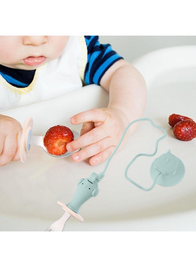 Vaguelly 1 Pair Spoon and Fork Anti-chain Serving Utensils Accessories for High Chairs for Babies Highchair,Silicone Pacifier Clip Baby Silicone Straps Light Green - Image 2