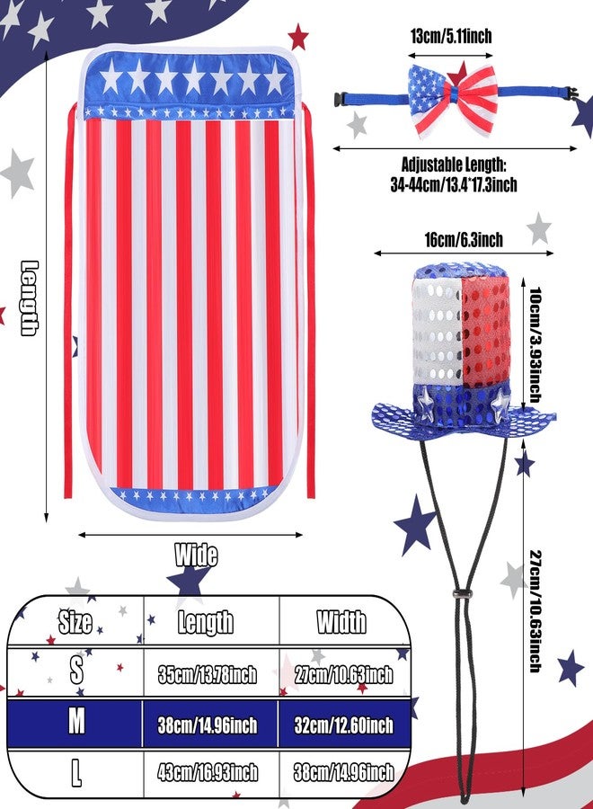 JaGely 3 Pcs 4th of July Dog Outfit Memorial Day Dog Costume Set Includes Top Hat, American Flag Bow Tie Collar and Cape Patriotic Pet Outfit for Dogs Cats Puppy Kitten(M,Fashion) - Image 2