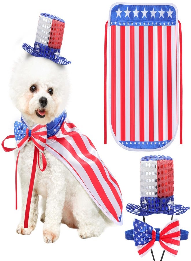 JaGely 3 Pcs 4th of July Dog Outfit Memorial Day Dog Costume Set Includes Top Hat, American Flag Bow Tie Collar and Cape Patriotic Pet Outfit for Dogs Cats Puppy Kitten(M,Fashion) - Image 1