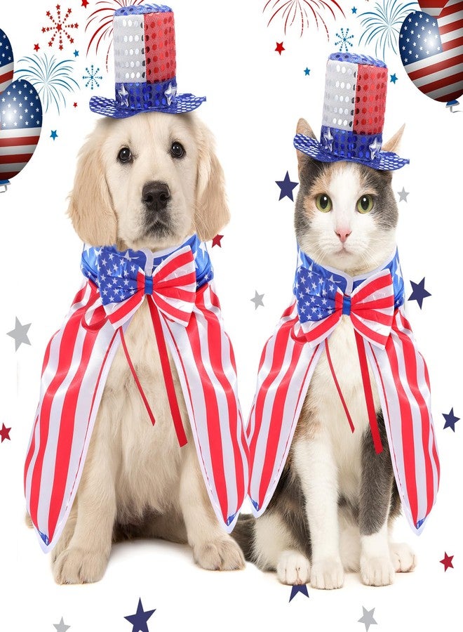 JaGely 3 Pcs 4th of July Dog Outfit Memorial Day Dog Costume Set Includes Top Hat, American Flag Bow Tie Collar and Cape Patriotic Pet Outfit for Dogs Cats Puppy Kitten(M,Fashion) - Image 3