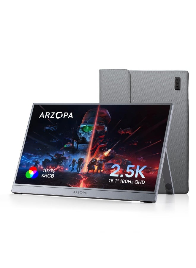 ARZOPA 16.1'' 180Hz 2.5K Portable Gaming Monitor 107% sRGB 1080P FHD Kickstand Portable Monitor with HDR Ultra Slim Eye Care External Second Screen for Laptop PC PS5 Mac Xbox - Image 1
