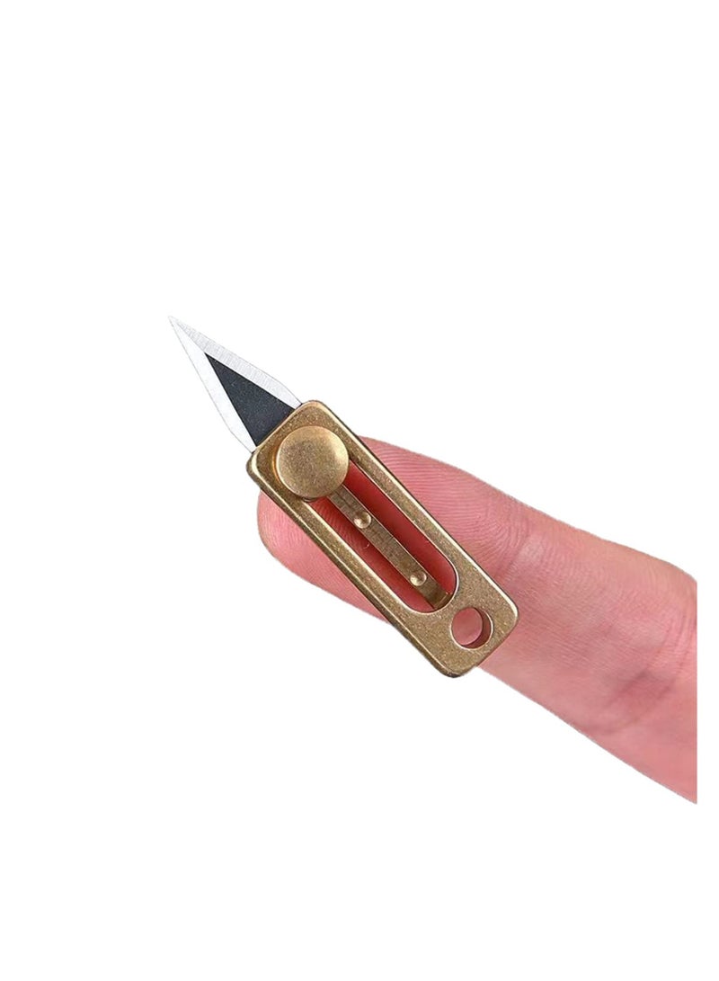 SYOSI Pocket Knife,Box Cutter Retractable,Cool Gadgets,Package Opener,Mini knife,Keychain Box Cutter,Keychain Knife Decoration Small and Sharp(Brass,2PCS) - Image 2