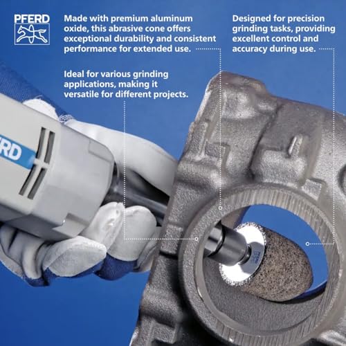 PFERD Type 16 Round Nose Cone Grinding Stone – Aluminum Oxide, 2" Diameter x 3" Length, 5/8-11 Thread, 16 Grit, 18100 RPM – Part 61829 - Image 2